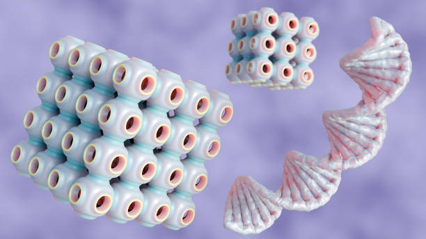 3d rendering of DNA conjugated cubosomes are liquid crystalline nano-structures formed from the cubic phase of lipids