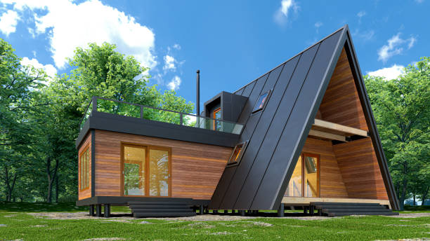 istock Exterior of A-frame house. 3d illustration 2156436642
