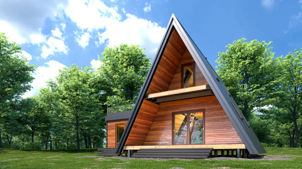 istock Exterior of A-frame house. 3d illustration 2156436659