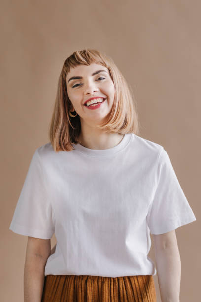 istock Short brown hair woman in a studio shoot 2156436811