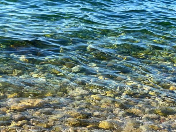istock Blue sea water on pebbly beach 2156438066