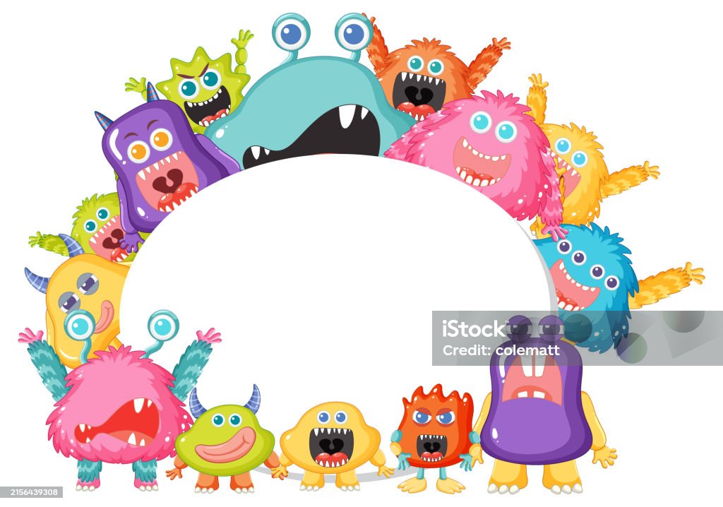 Monster Color Frame Cute Monsters Forming A Circular Frame Stock Illustration - Download ...