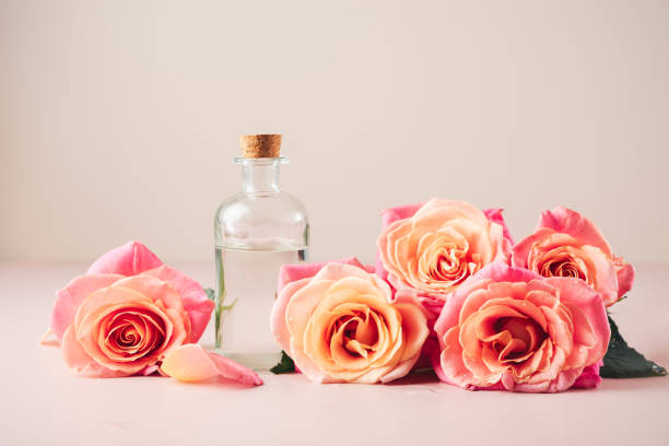 istock Roses and perfumed water, essential oil. 2156439524
