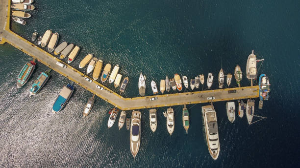 Luxury yachts moored in the harbour.