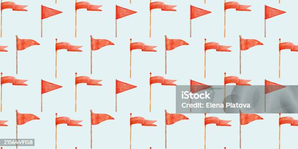 Red Flag Abstract Patterns Seamless Pattern With Watercolor Red Flags On Blue Background Hand ...
