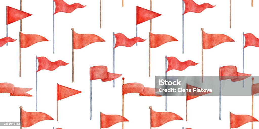 Red Flag Abstract Patterns Seamless Pattern With Watercolor Red Flags Hand Drawn Graphic Endless ...