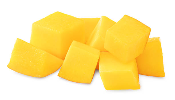 istock pieces of fresh mango isolated on white background. clipping path 2156450457