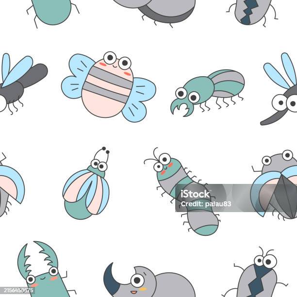Shivering Cartoon Insect Cute Insects Cartoon Characters Seamless Pattern Funny Small Animals ...