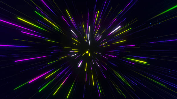 istock Abstract animated background of radial lines. Aerial flight inside festive fireworks. Exploding Star. Movement effect. Speed, fireworks, bright neon lights. 3D 2156450779