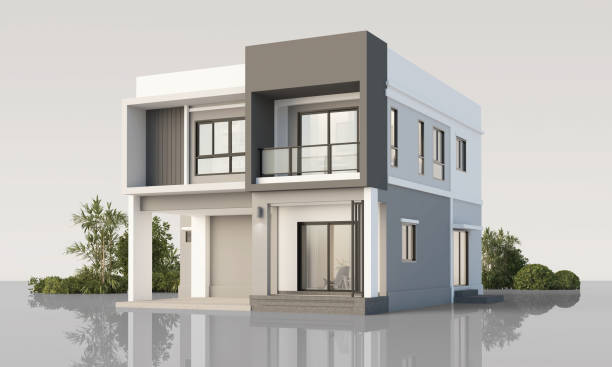 istock Architecture 3d rendering illustration of modern minimal house on white background 2156453596