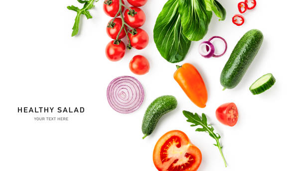 istock Vegetables salad ingredients isolated on white background 2156456415