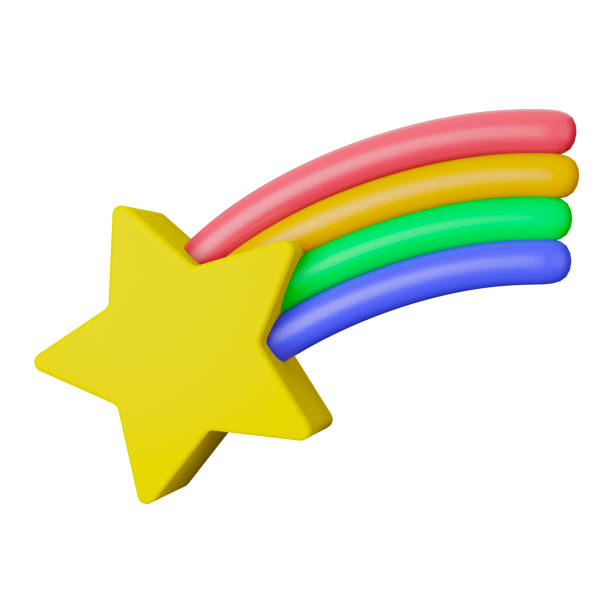 3d illustration colorful rainbow with yellow star cloud isolated on transparent background. Realistic render scene colorful rainbow, cloud. 3d rendering. 3D Weather Icon