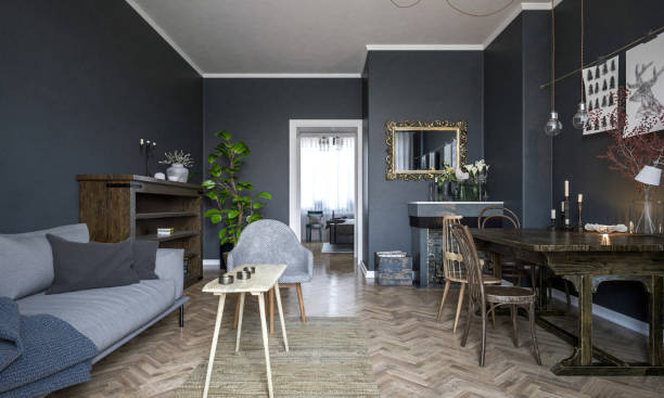 istock Retro Style dark wall  living room 2156456834