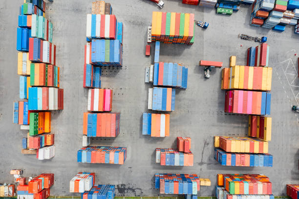 istock Aerial view of container stacks 2156457188