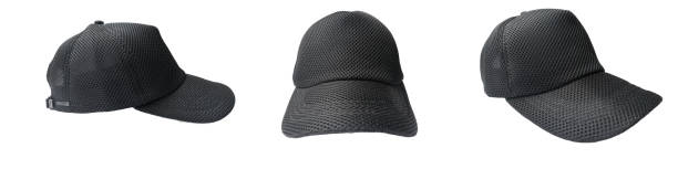 istock black cap on black background, Black baseball caps mockup on a white background, front , and side 2156458053