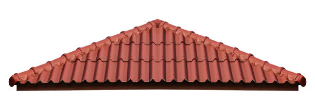 istock Hip roof with red tile pattern isolated on white background with clipping path 2156460746