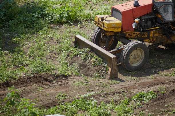 istock Crowd bulldozer clearing a construction site of grass 2156467389