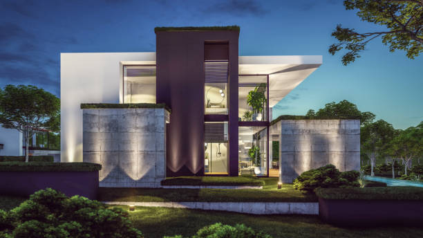 istock 3d rendering of modern house in luxurious style in night 2156470000