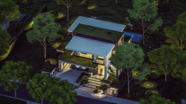 istock 3d rendering of modern house in luxurious style in night 2156470012