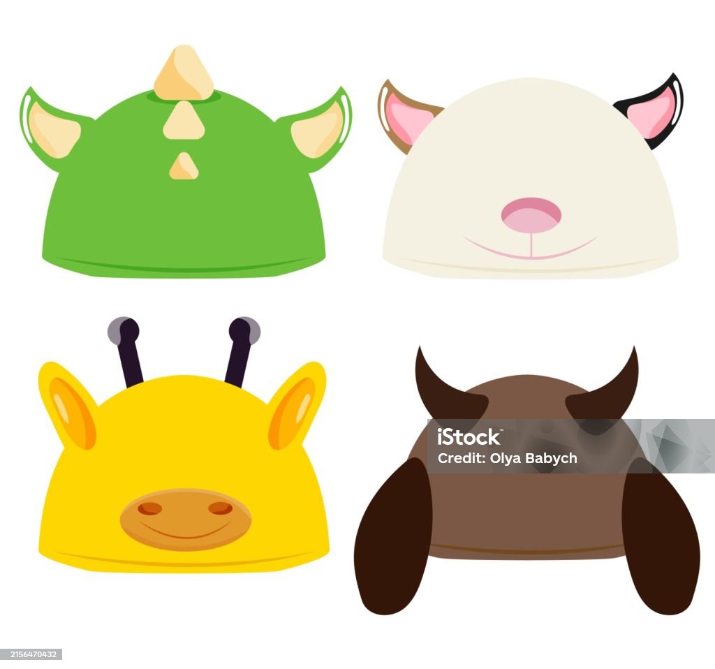 Childrens Hat Cat Dragon Bull And Giraffe Stock Illustration - Download