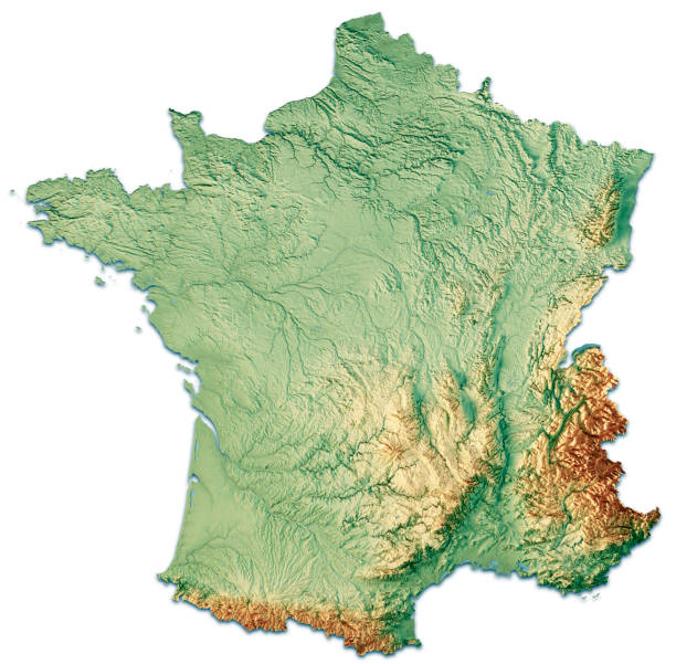 France 3D Render Topographic Map Color Isolated
