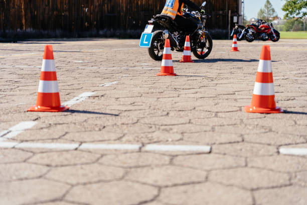 istock Riding between cones, lesson in motorcycle school 2156472450