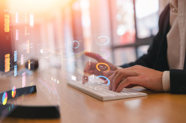 istock Businessman or an analyst uses a computer and dashboard for data business analysis and Data Management System with KPI and metrics connected to the database for technology 2156473959