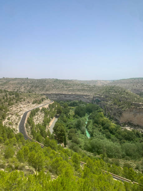 Beautiful landscape in Jorquera, Albacete, Spain, featuring vibrant greenery and picturesque natural surroundings. Idyllic setting showcasing the region's stunning beauty and serene atmosphere.