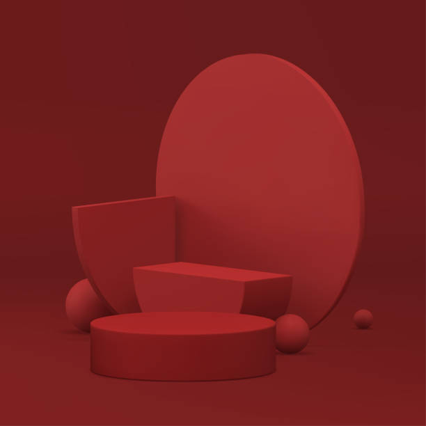istock Red 3d showcase geometric display mock up for cosmetic product show realistic vector 2156481461
