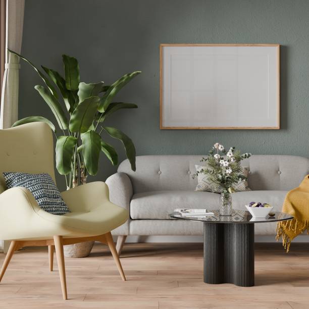 istock Mockup frame, poster empty living room in dark green home design, interior design element mockup, 3d rendering 2156482908