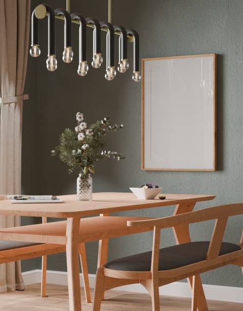 istock Frame interior, mockup frame, poster wood in empty one frame picture interior in green dining room in illustration 3d rendering 2156482910