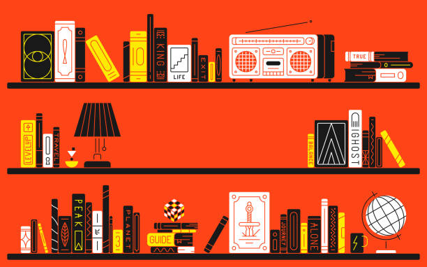 illustrations, cliparts, dessins animés et icônes de illustration d’arrière-plan vectoriel d’une étagère avec un centre vide. contexte pour les concepts de bibliothèque, d’éducation, d’apprentissage, de lecture, de recherche et de loisirs. - bibliothèques
