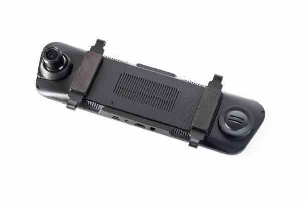 istock Car mirror with rear view camera and video recorder on a white background, isolate, close-up 2156494647