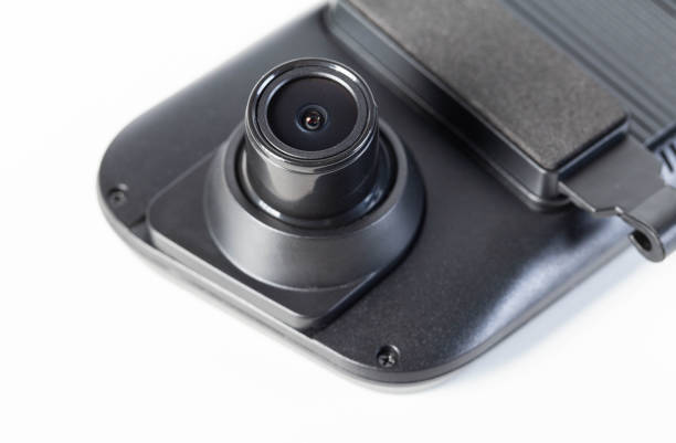 istock Car mirror with rear view camera and video recorder on a white background, isolate, close-up 2156494650