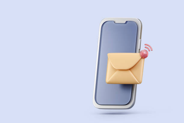 istock Unread messages in mobile application. Smartphone and close envelope with notification with copy space. Receiving business correspondence, newsletter or spam. 3d render illustration 2156496580
