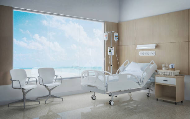 istock Hospital room interior with sea view. 3d rendering 2156504527