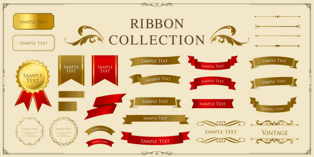 illustrations, cliparts, dessins animés et icônes de ensemble de conception de décoration de ruban et conception de bordures et de cadres antiques - ruban