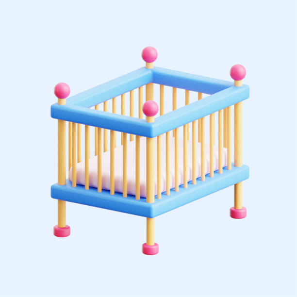 baby crib for newborn kid protection sleeping bed 3d icon illustrator render design