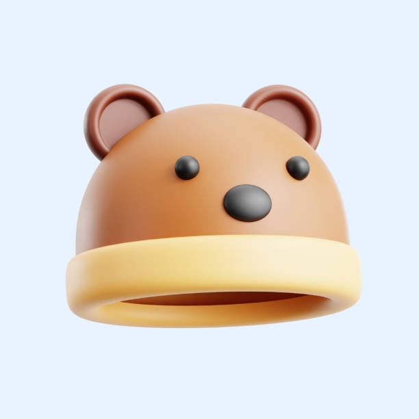 cute animal head shape baby born hat cap with ear ornament 3d icon illustrator render design
