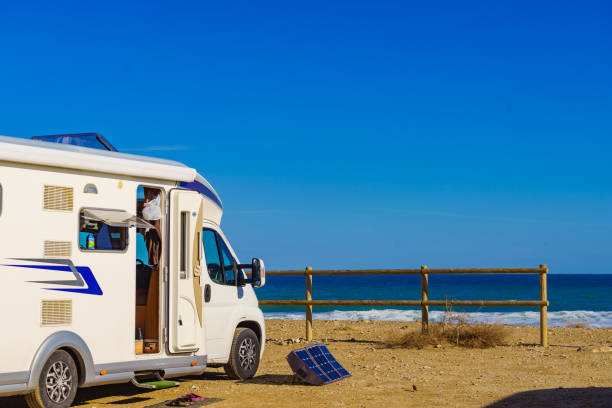 istock Solar photovoltaic panel at caravan 2156516500
