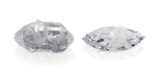 istock Dazzling diamond before and after uncut. transparent background. vector 2156520229