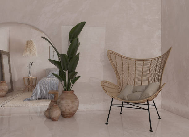 istock Beach House Mediterranean Bedroom Interior, 3D Rendering. 2156522086