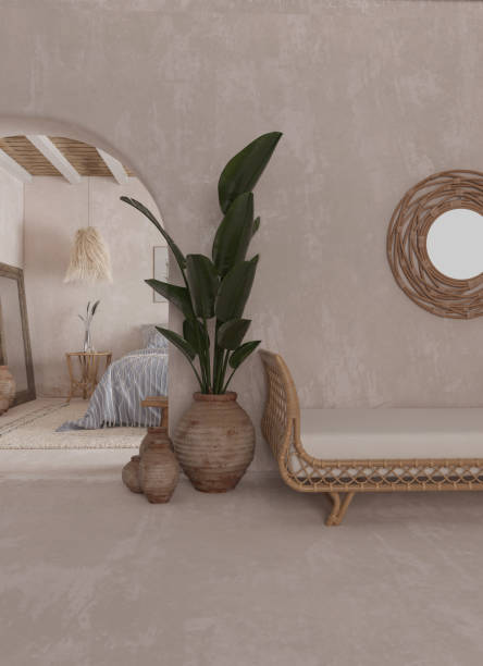 istock Beach House Mediterranean Bedroom Interior, 3D Rendering. 2156522958