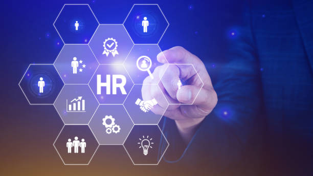 istock Businessman hand pressing human resources button, Human resources, HR management, employment, headhunting concept, hand holding modern social buttons on virtual background 2156527750