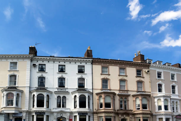 View of hotels and guest houses in the centre of Llandudno, UK.  There are no people in the photograph