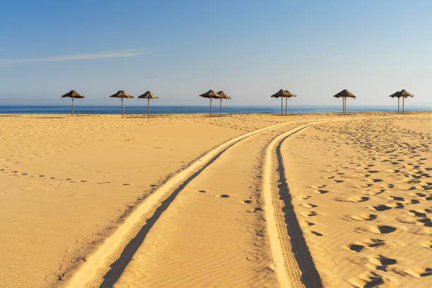 Quiet seaside at dusk with gentle waves, Serene sunset scene on shoreline with soft waves and peaceful vacation ambiance
