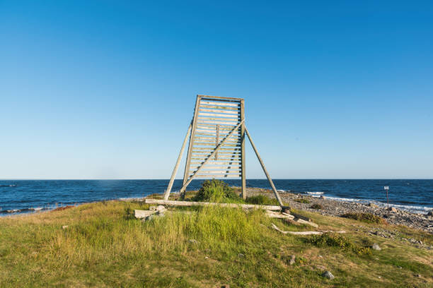 istock wooden fairway sign for ships, navigation signs marking the ship's course 2156535351