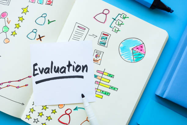 istock Notebook with employee assessment charts and word evaluation. 2156538471