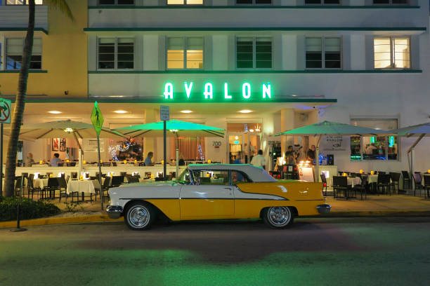 Miami Beach, Florida 12-19-2018 The Miami Beach Art Deco District and Ocean Drive at twilight.