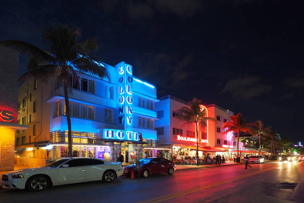 Miami Beach, Florida 12-19-2018 The Miami Beach Art Deco District and Ocean Drive at night.